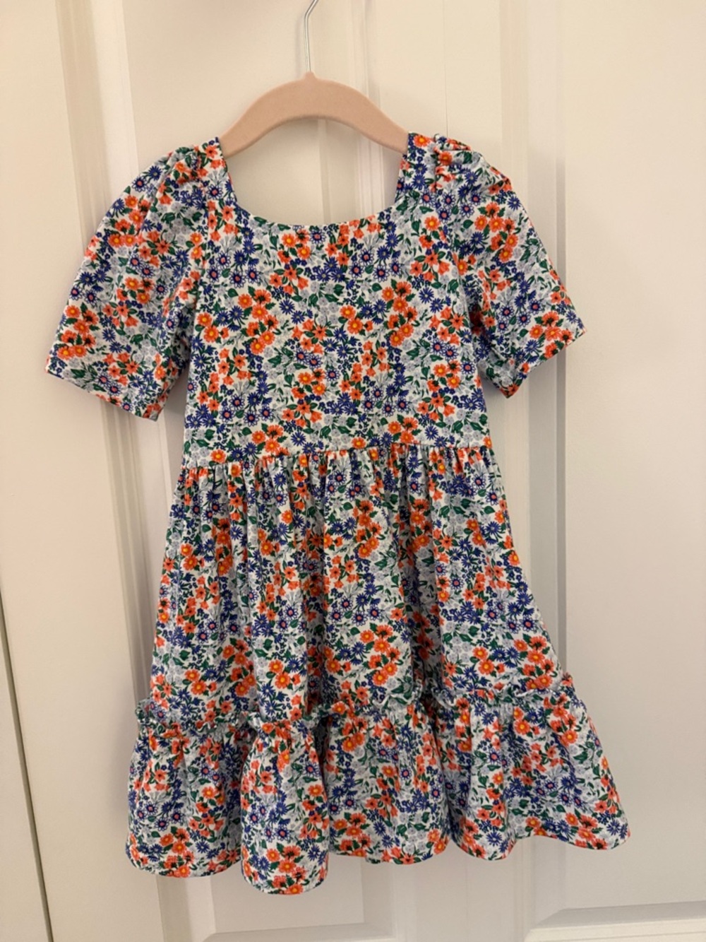 Janie and Jack Orange & Blue Floral Square-Neck Dress